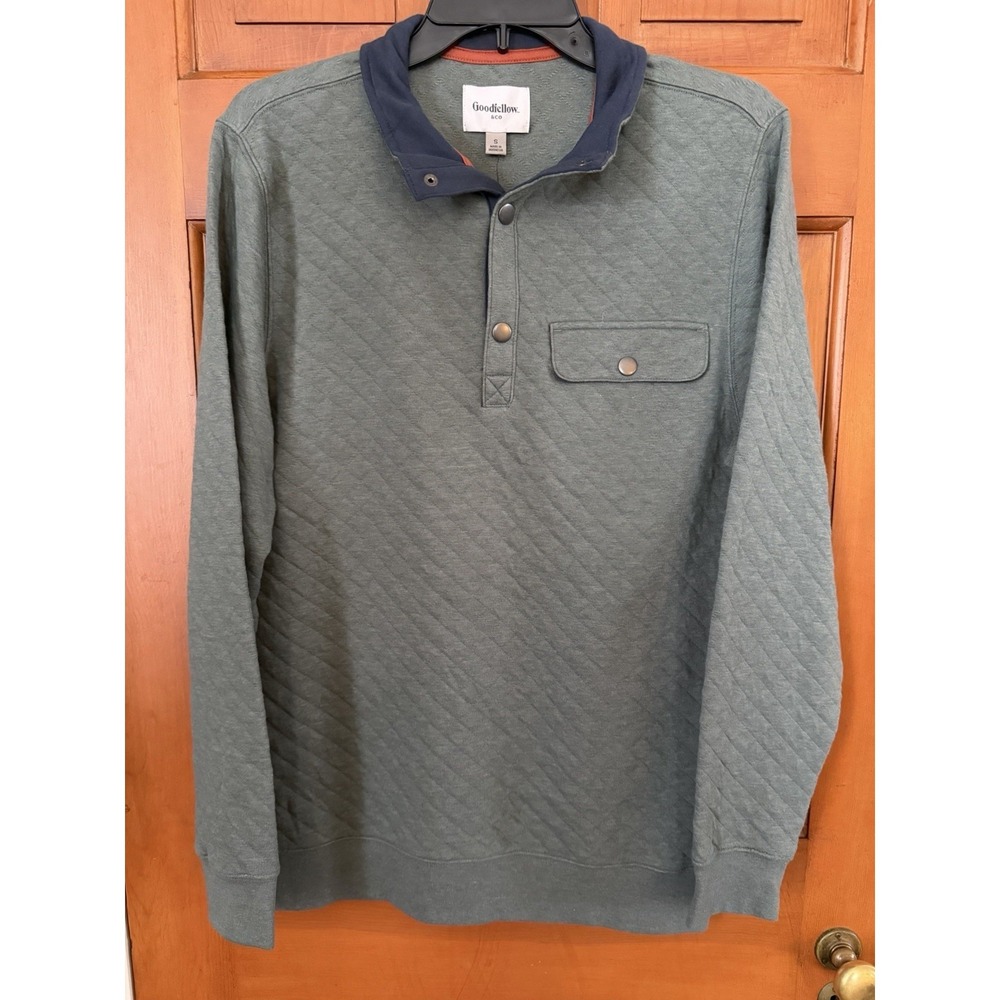 Men's Goodfellow Green Quilted 1/4 Snap Long Sleeve Pullover Size Small NWT